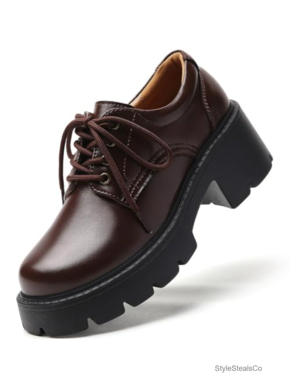 Women's Platform Oxford Shoes Chunky Heel Lace-Up Memory Foam Leather Oxfords